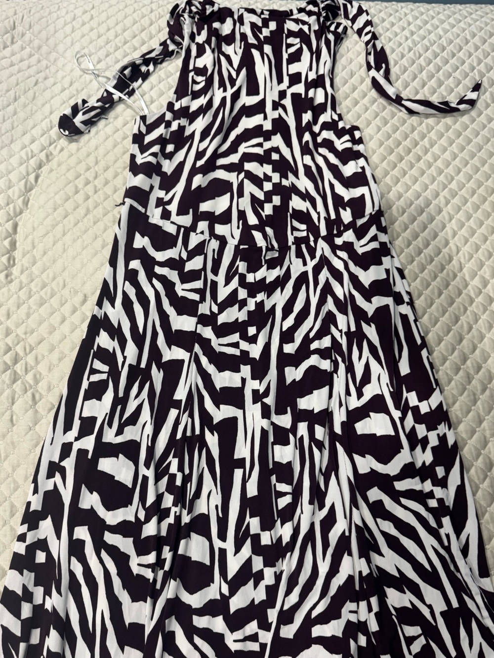 Calvin Klein Brown and White Abstract Patterned Dress